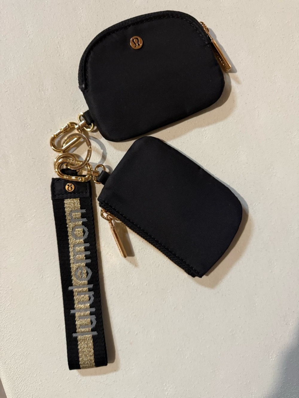 lululemon athletica Black Key & Card Pouch Set with Gold Accents